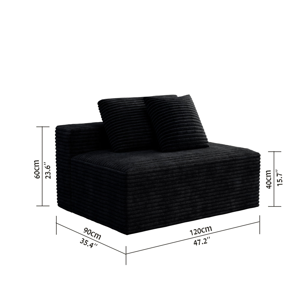 Black corduroy cloud sectional with reversible chaise — angle view