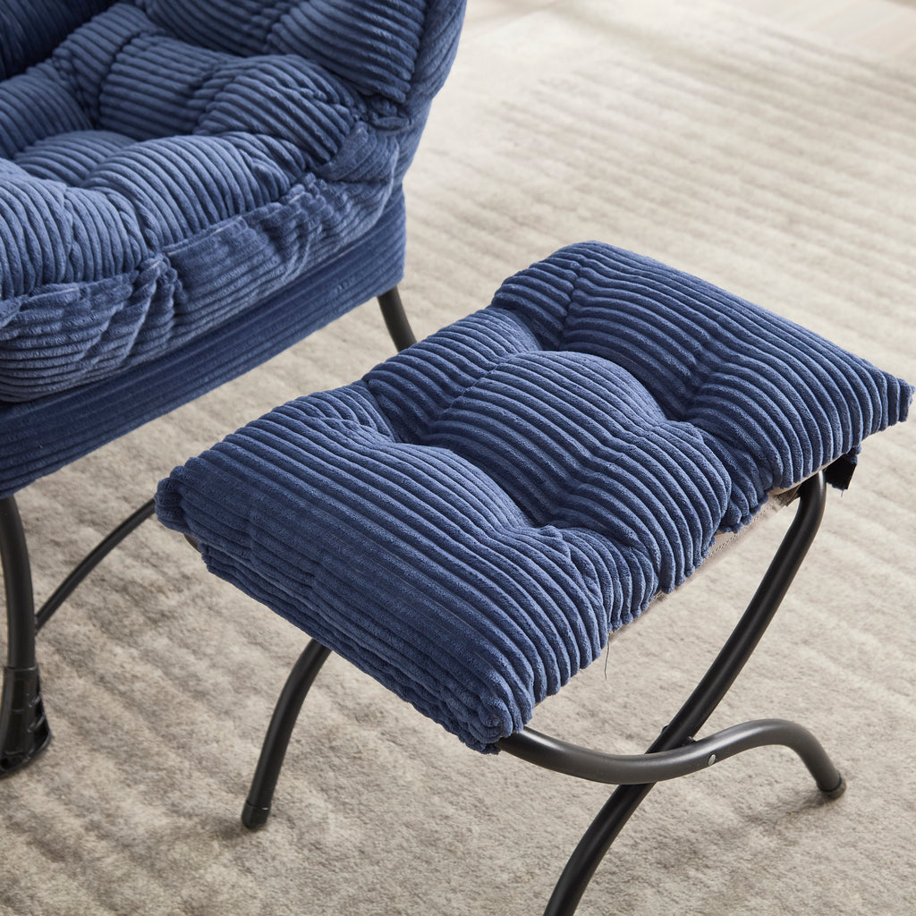 Ergonomic curved backrest navy blue lounge chair
