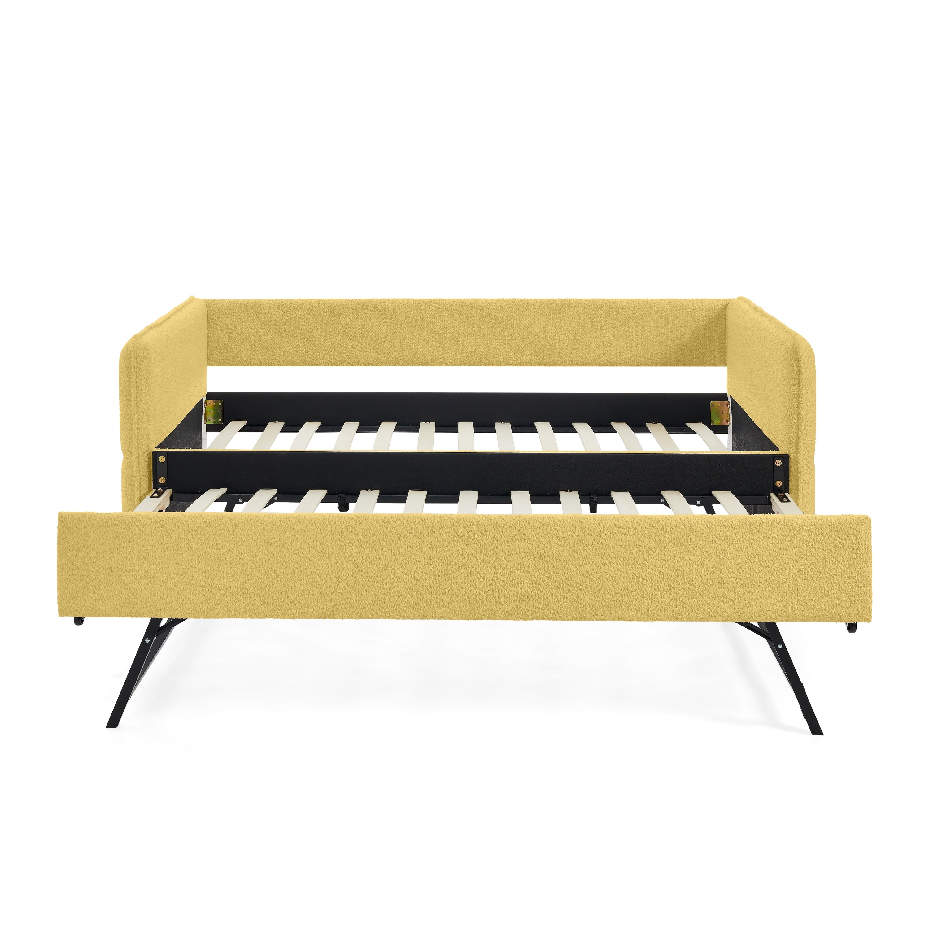 Upholstered Tufted Daybed with Twin Pop-up Trundle, Yellow Boucle Fabric, 83''x43''x29.5''