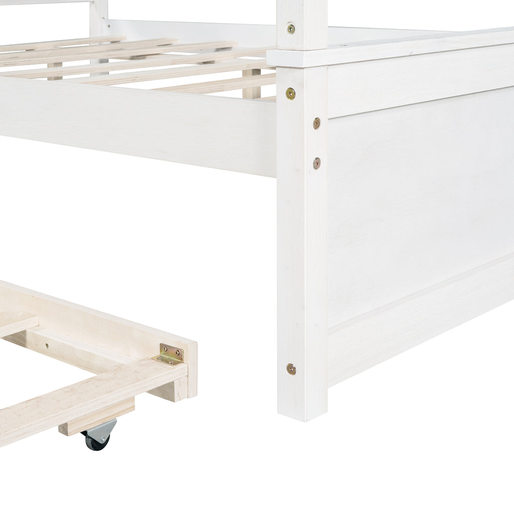 White wood canopy bed assembly dimension reference