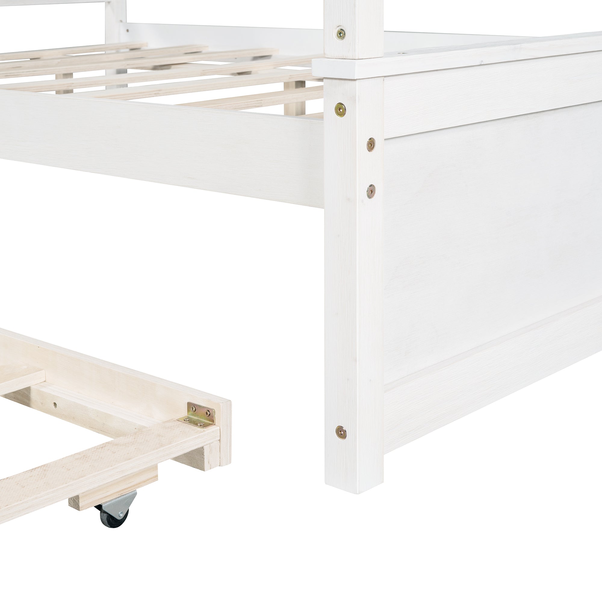 White wood canopy bed assembly dimension reference