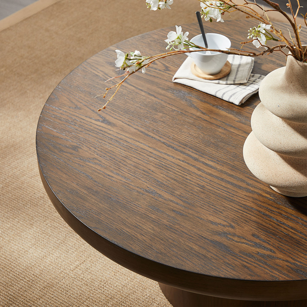 Wood veneer tabletop scratch-resistant finish detail