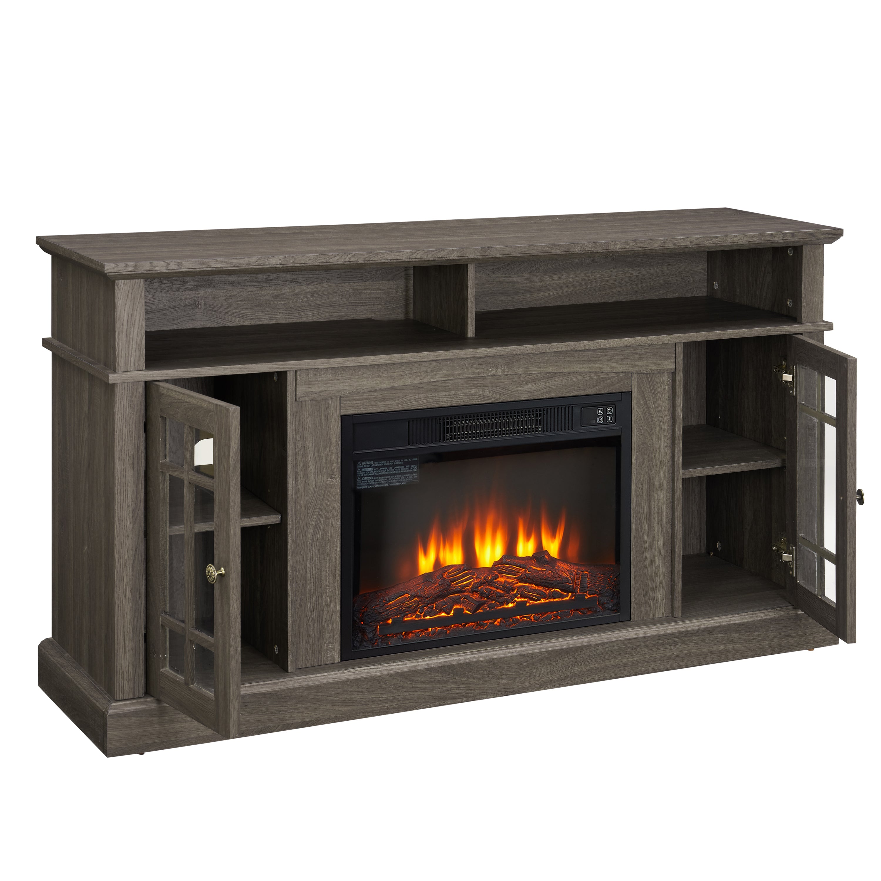 Classic TV Media Stand Modern Entertainment Console with 23' Fireplace Insert for TV Up to 65' with Open and Closed Storage Space, Espresso, 58.25'W*15.75'D*32'H