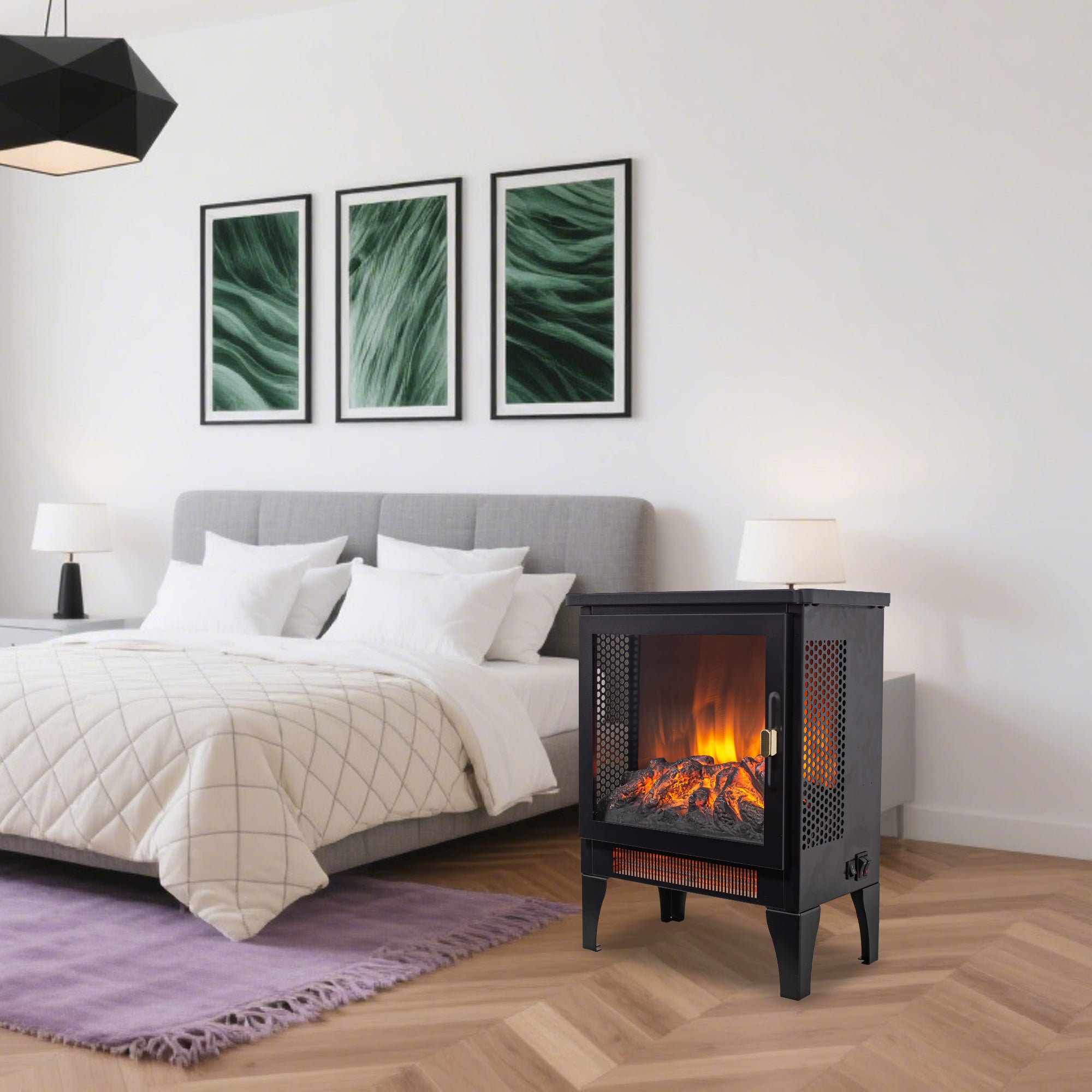 Black 18" Freestanding Electric Fireplace Stove — 3D Flame & Heater — image 14