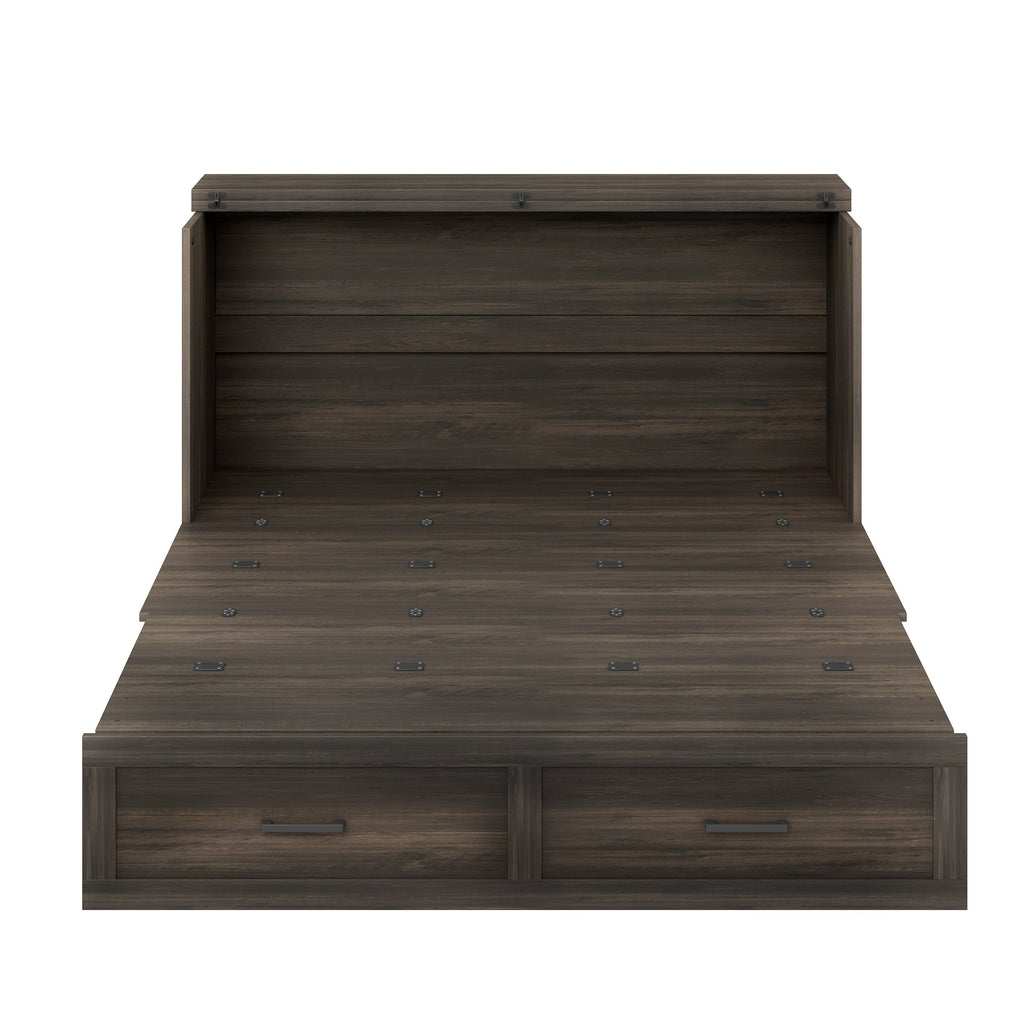 Queen Size Farmhouse Murphy Cabinet Bed with Charging Station, Foldable Platform Bed with Large Storage Drawer for Guest-Room, Small Bedroom, White(Old SKU: N733S237837W)