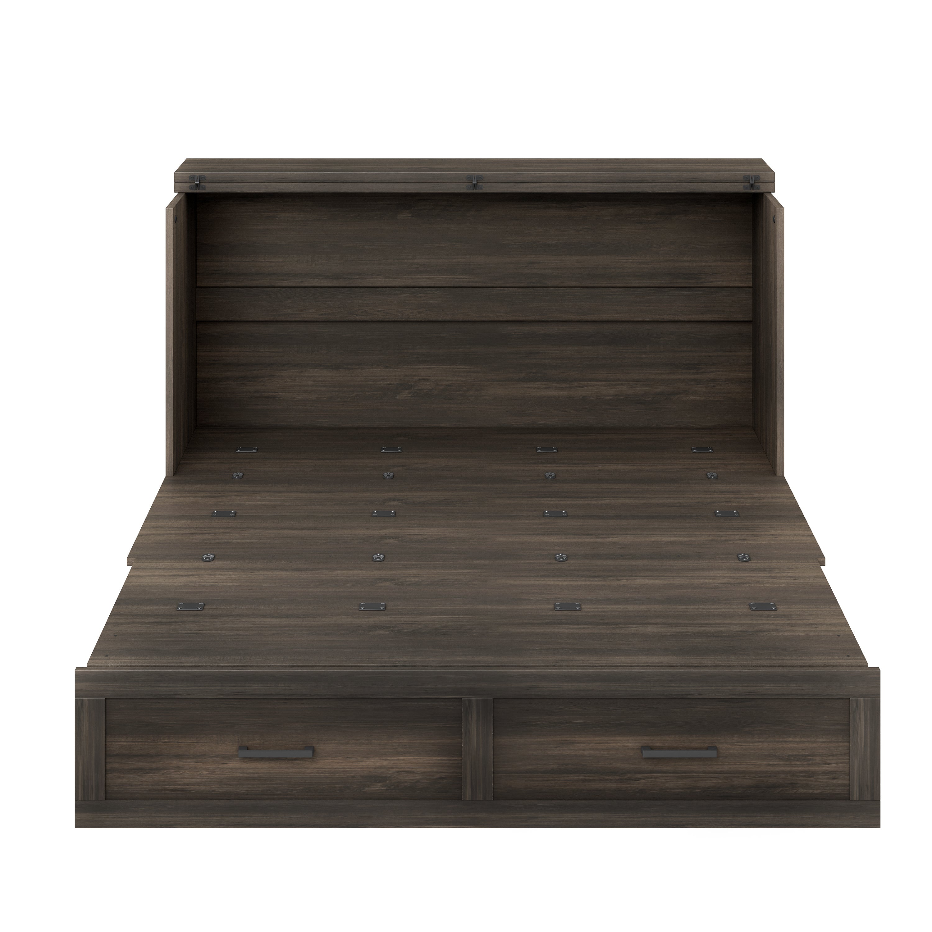 Queen Size Farmhouse Murphy Cabinet Bed with Charging Station, Foldable Platform Bed with Large Storage Drawer for Guest-Room, Small Bedroom, White(Old SKU: N733S237837W)
