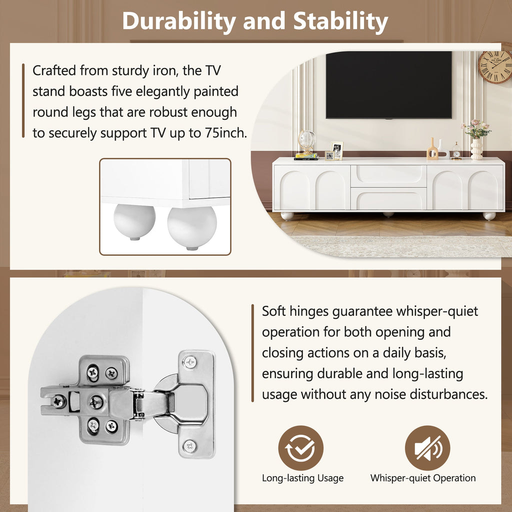 TV Stand with Arched Doors & 2 Drawers — for TVs Up to 75"