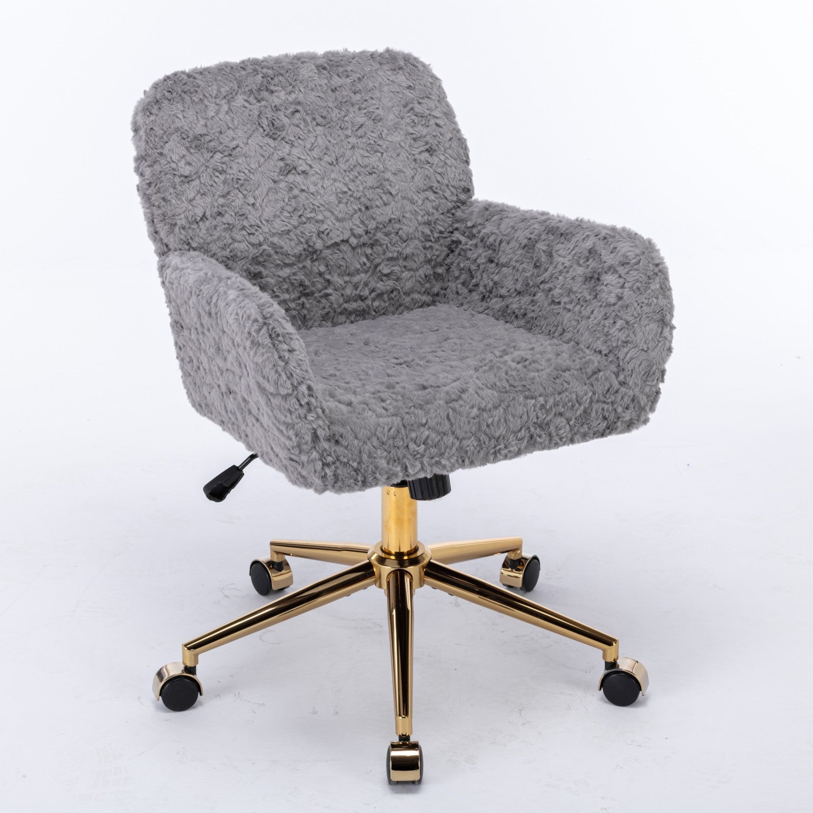 Faux Fur Office Chair — 40° Reclining with Gold Metal Base & Wheels