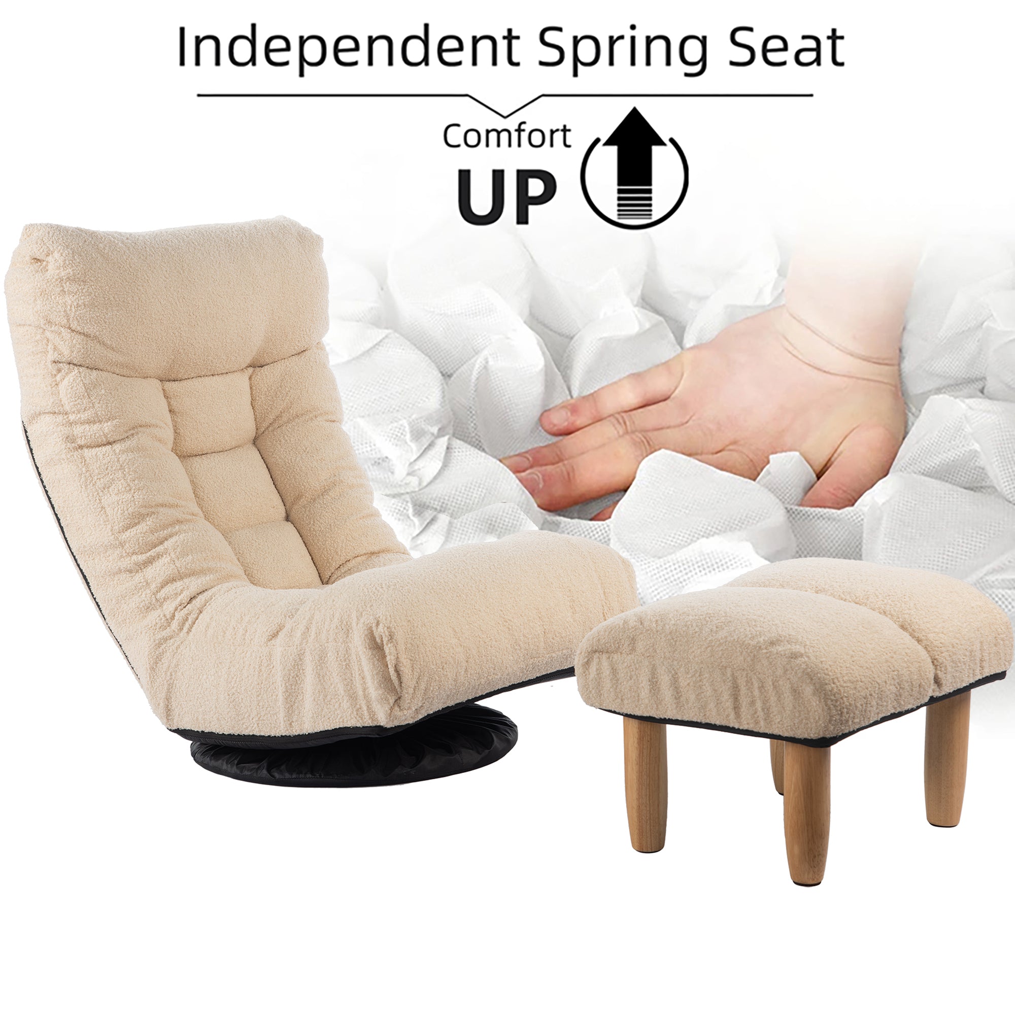 White reclining chair head section adjustment detail
