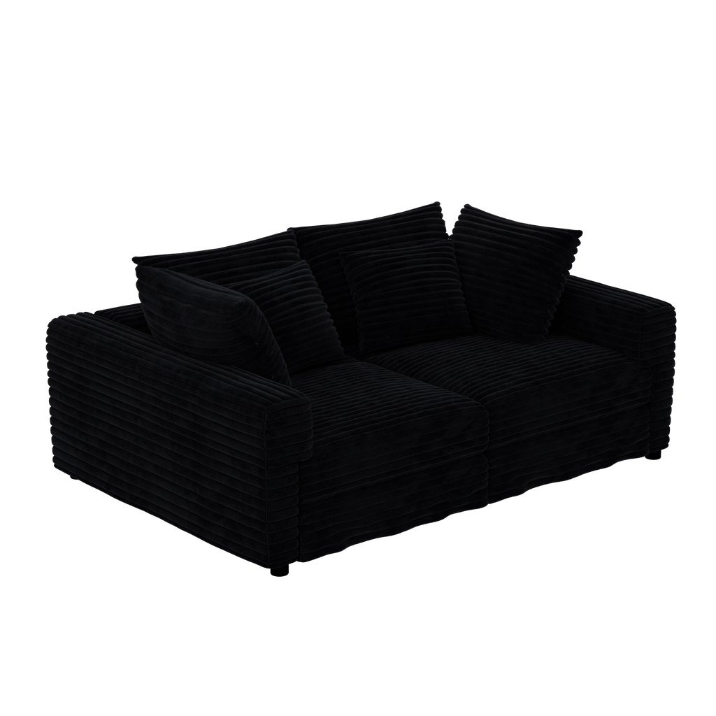 102.4 'Plush Corduroy 4-Seat Sofa,Modern Comfy Upholstered Sofa Cloud Couch,Deep Seat Couches with Soft Pillows and 3 Ottomans,Convertible Sofa Lounge Chair,Black(Old SKU:W1885S00287)