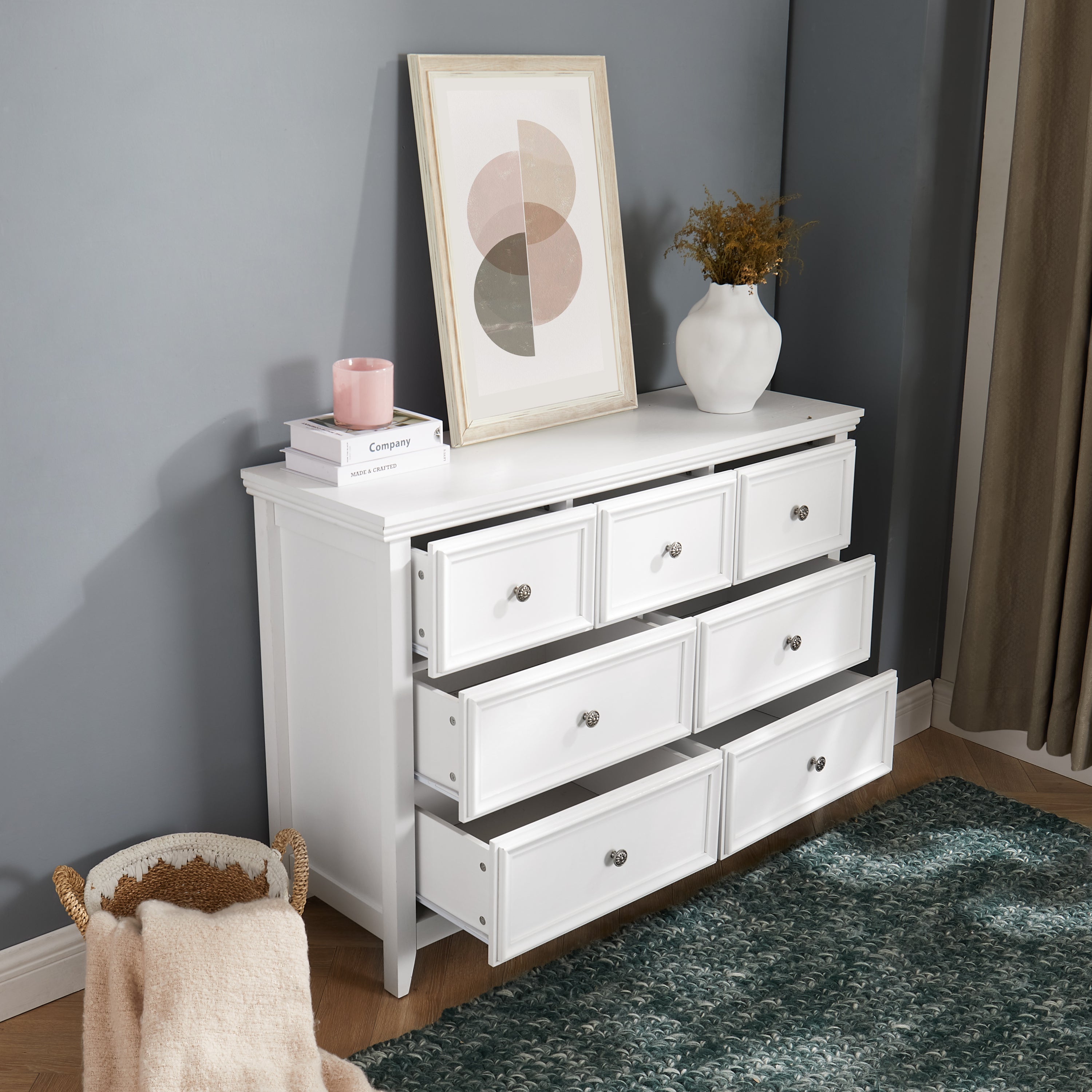 7-drawer storage cabinet metal handle close-up