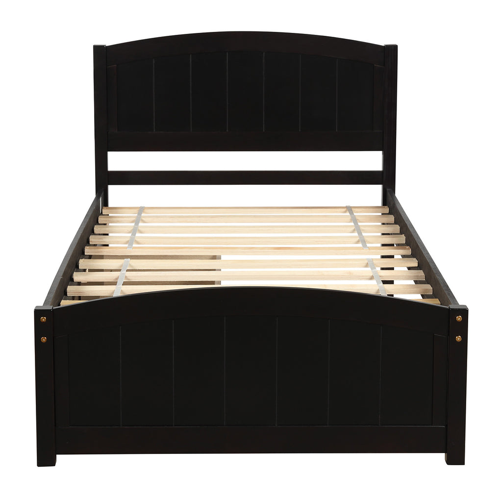 Twin platform bed with under-bed storage drawers — angle view