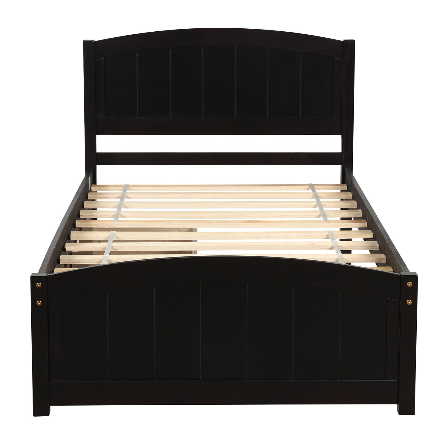 Twin platform bed with under-bed storage drawers — angle view