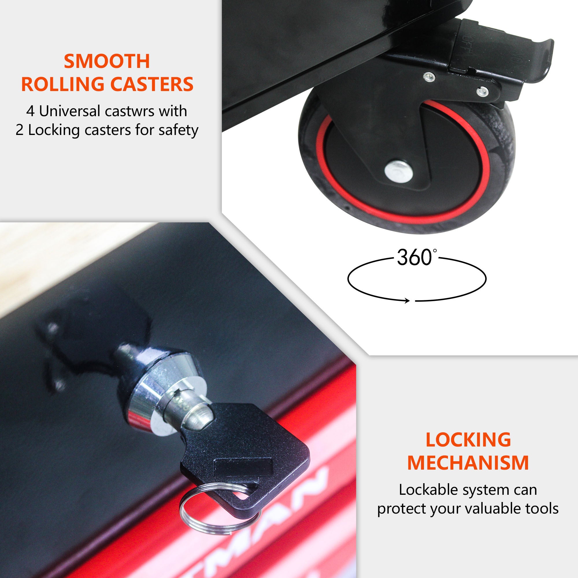 Powder-coated steel tool cart drawer open interior view
