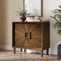 31.5' Antique Brown Mid-Century Modular Credenza Sideboard Buffet, Small Space Cabinet with Symmetrical Sunburst Doors, Accent Cabinet with Adjustable Shelves for Dining Room, Entryway & Hallway
