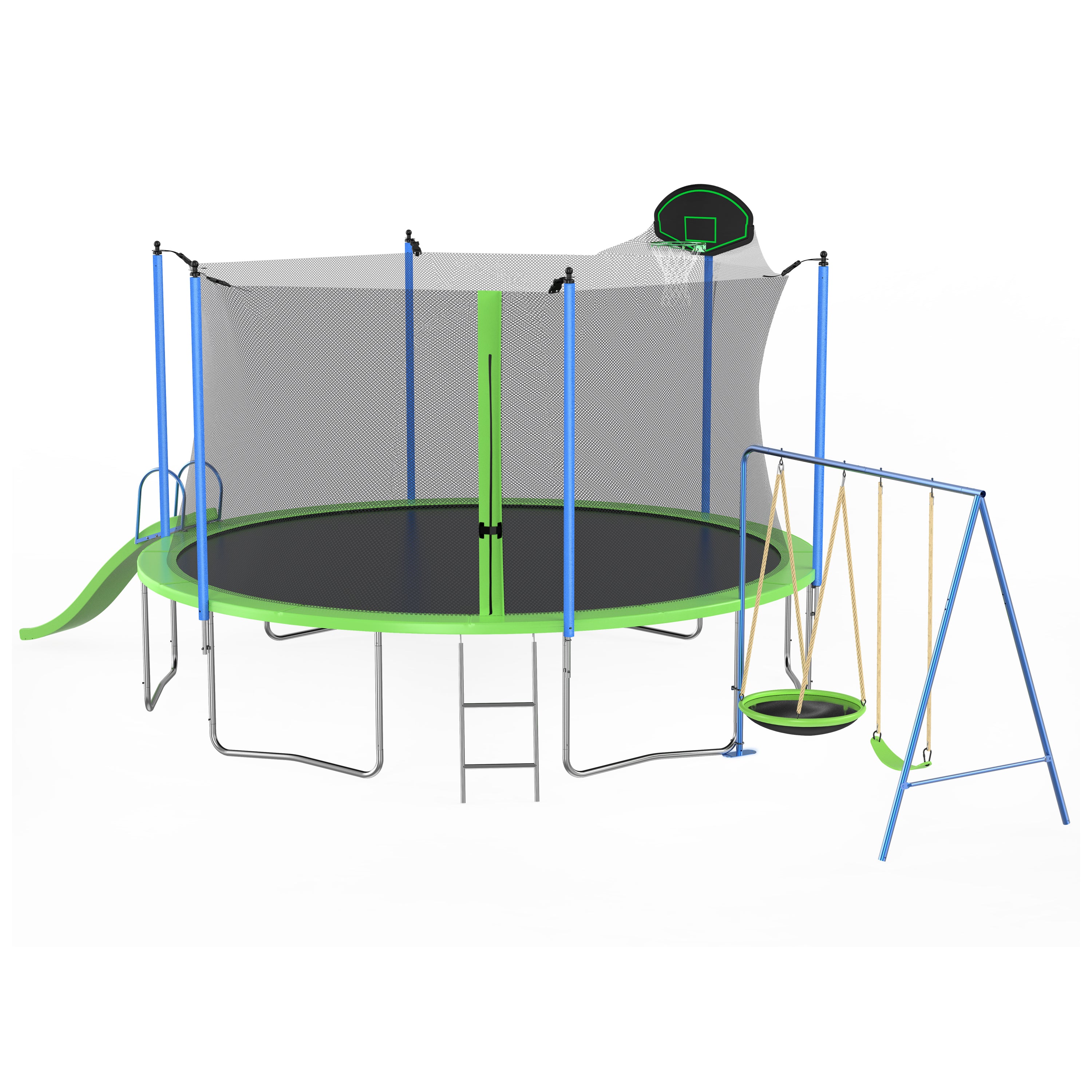 Plastic slide attachment on outdoor trampoline combo set