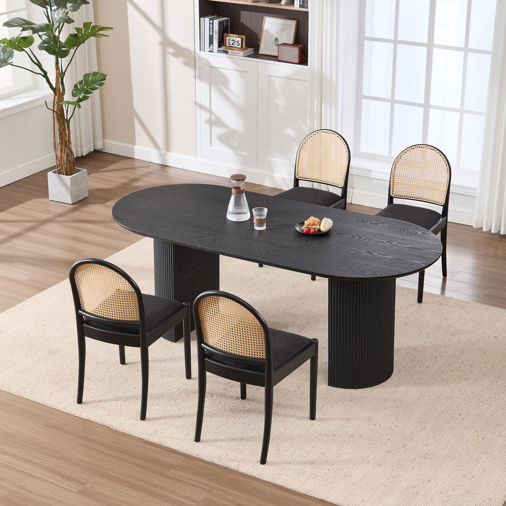 Rattan Dining Chairs Set of 2, Upholstered Linen Dining Room Chairs with Backrests, Modern Kitchen Chairs with Wood Legs for Dining Room, Beige