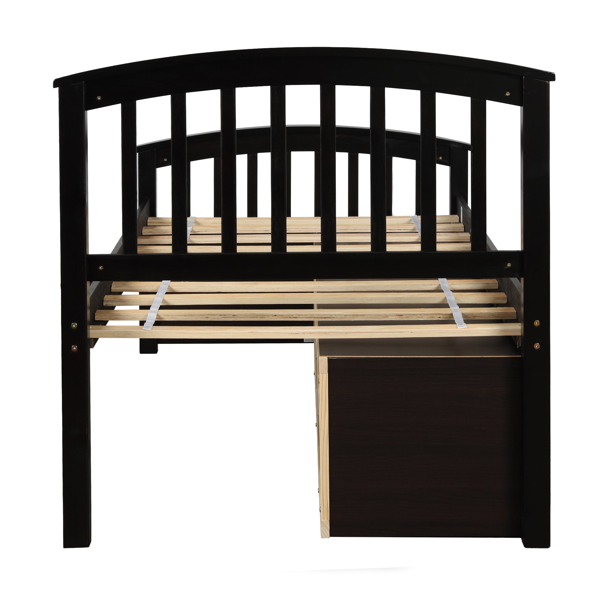 Espresso twin platform storage bed product dimensions overview