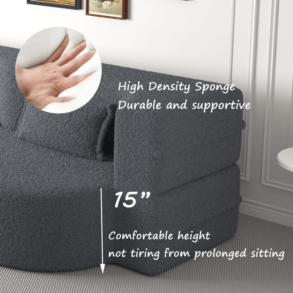 Sherpa Fleece Foldable Floor Sofa Bed — 3-in-1 Full Size, 78" Wide