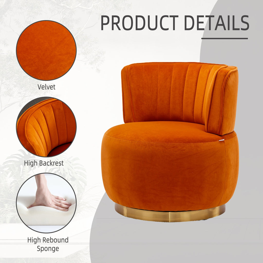 Velvet Swivel Barrel Chair — 360° Round Accent