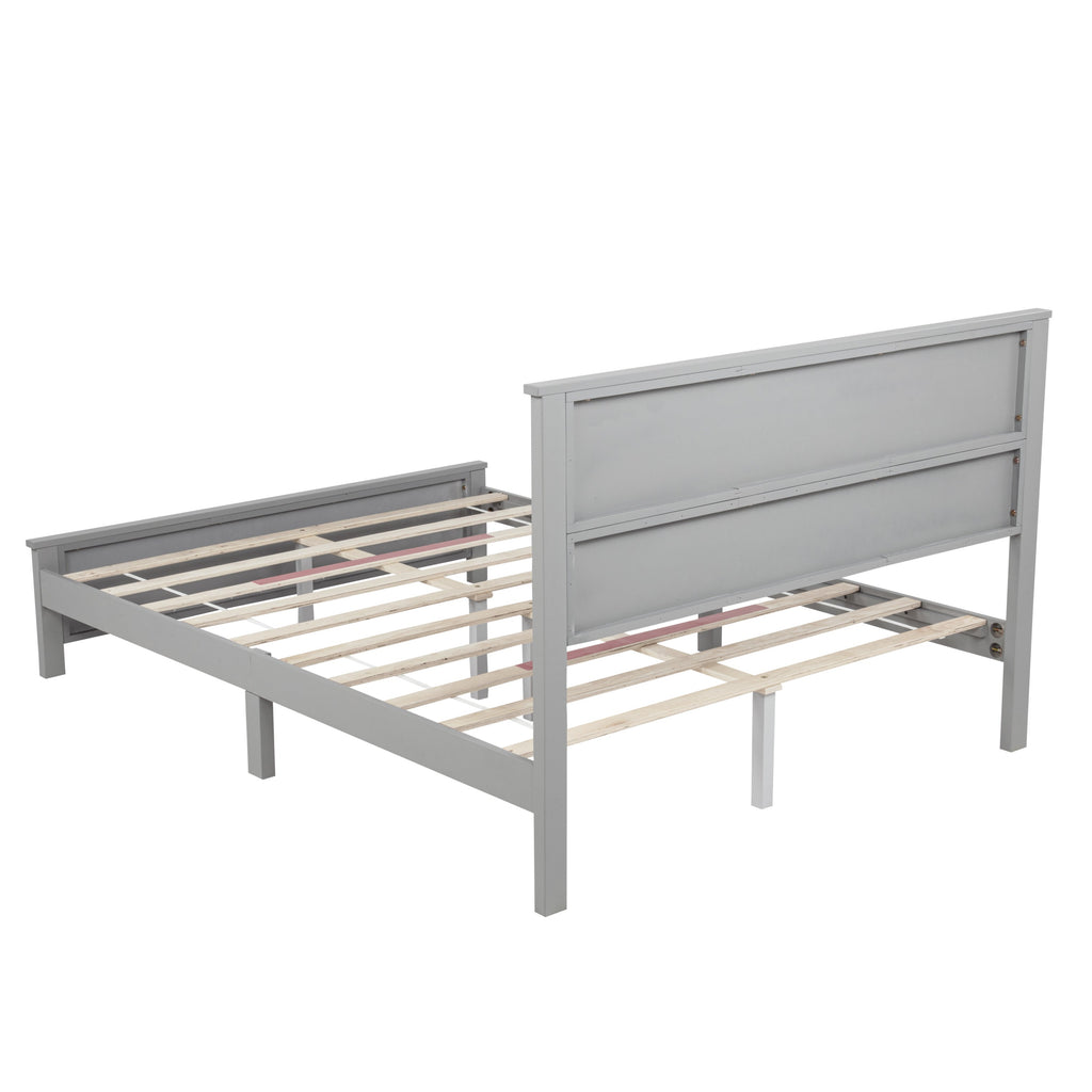 Farmhouse Style Queen Size Bed with Barn Door Designed Headboard and Footboard, Pinewood Bed with Strengthened Bed Frame ,White