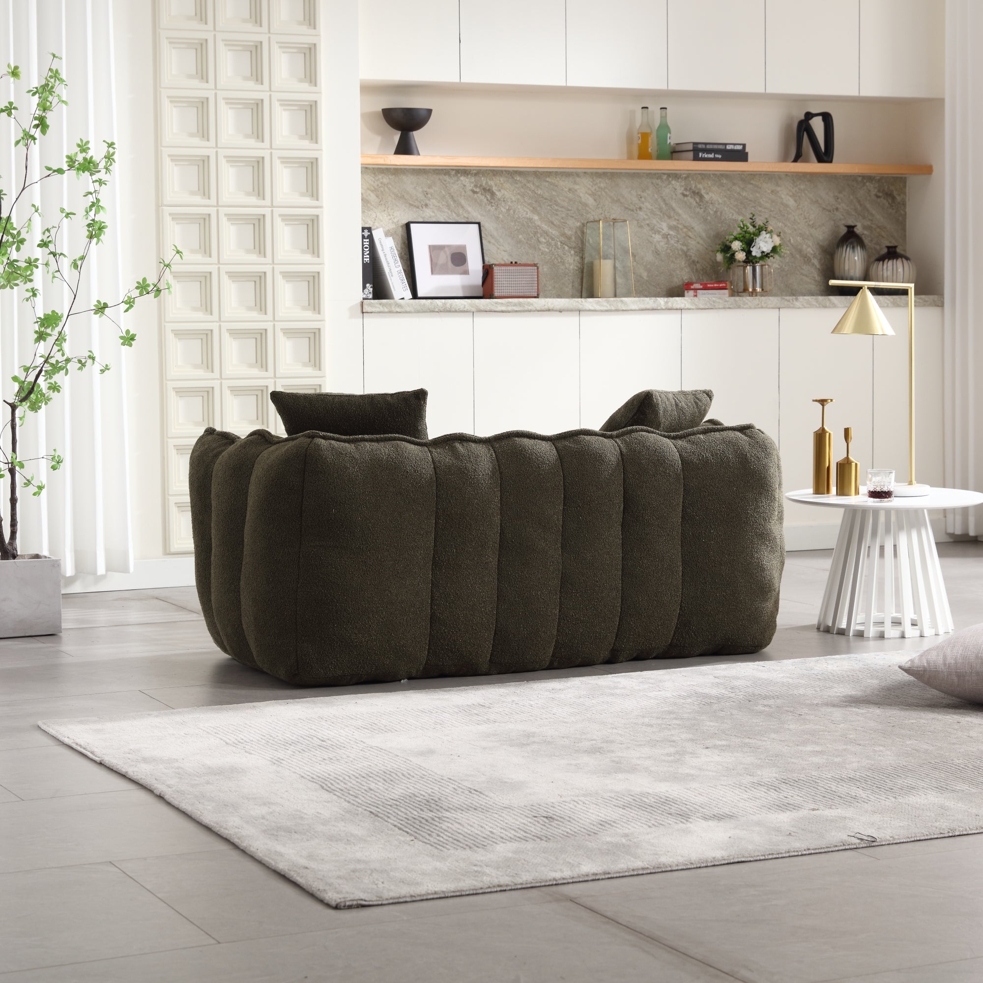 Soft chenille upholstery close-up — olive green