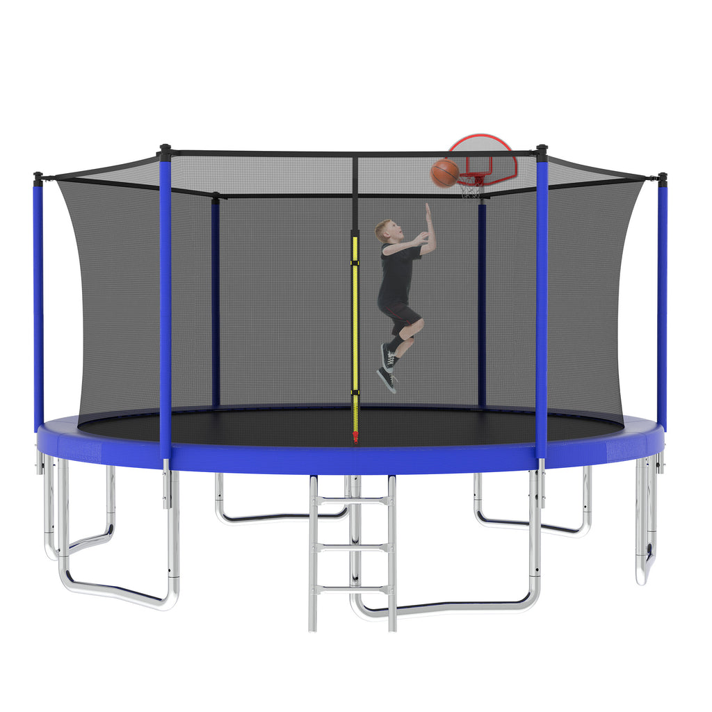 Blue 14-foot trampoline UV-proof PE safety net close-up
