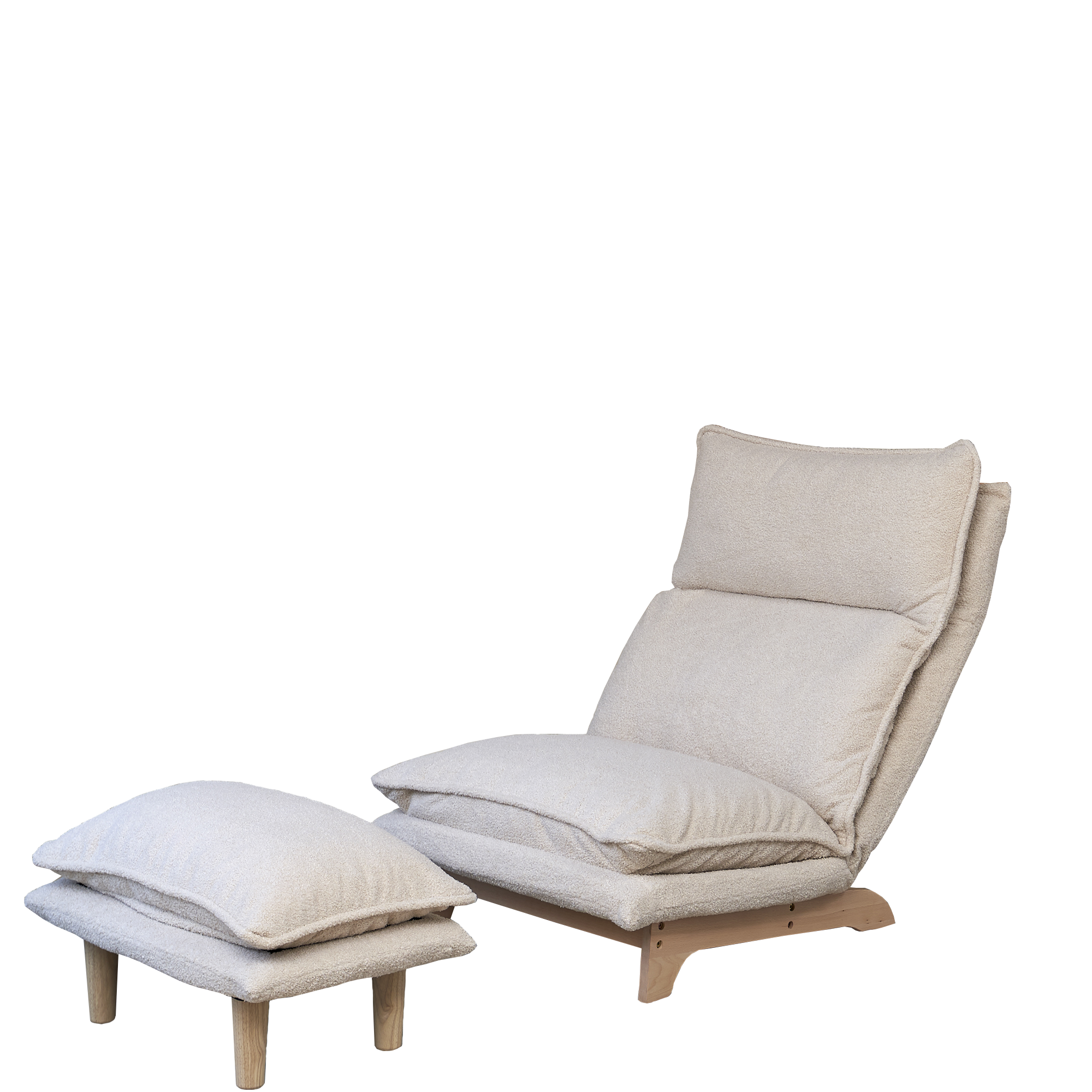 Beige foldable reclining floor chair — front view