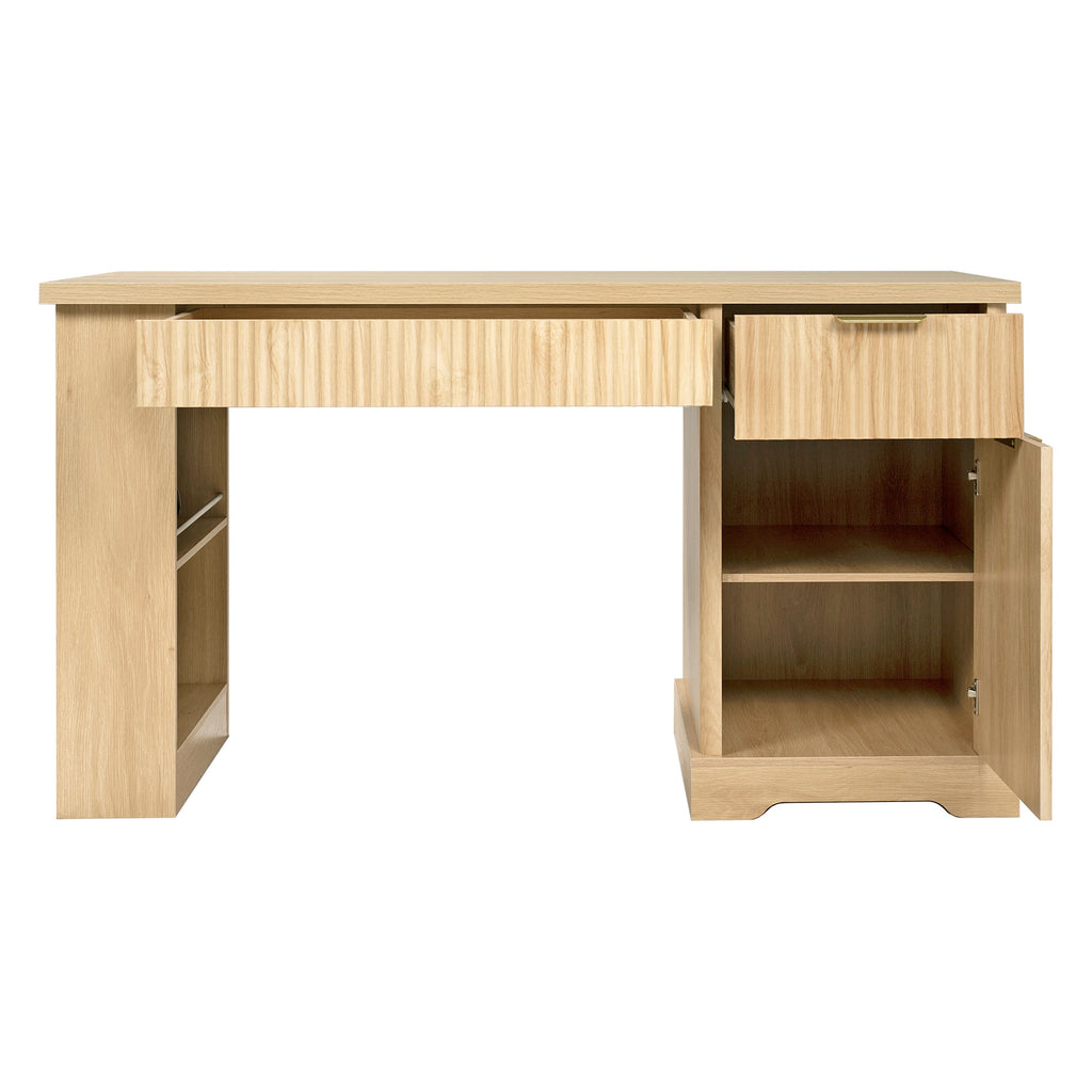 Fluted Office Desk with Pegboard, Charging Station, Keyboard Tray & Storage — 55-Inch