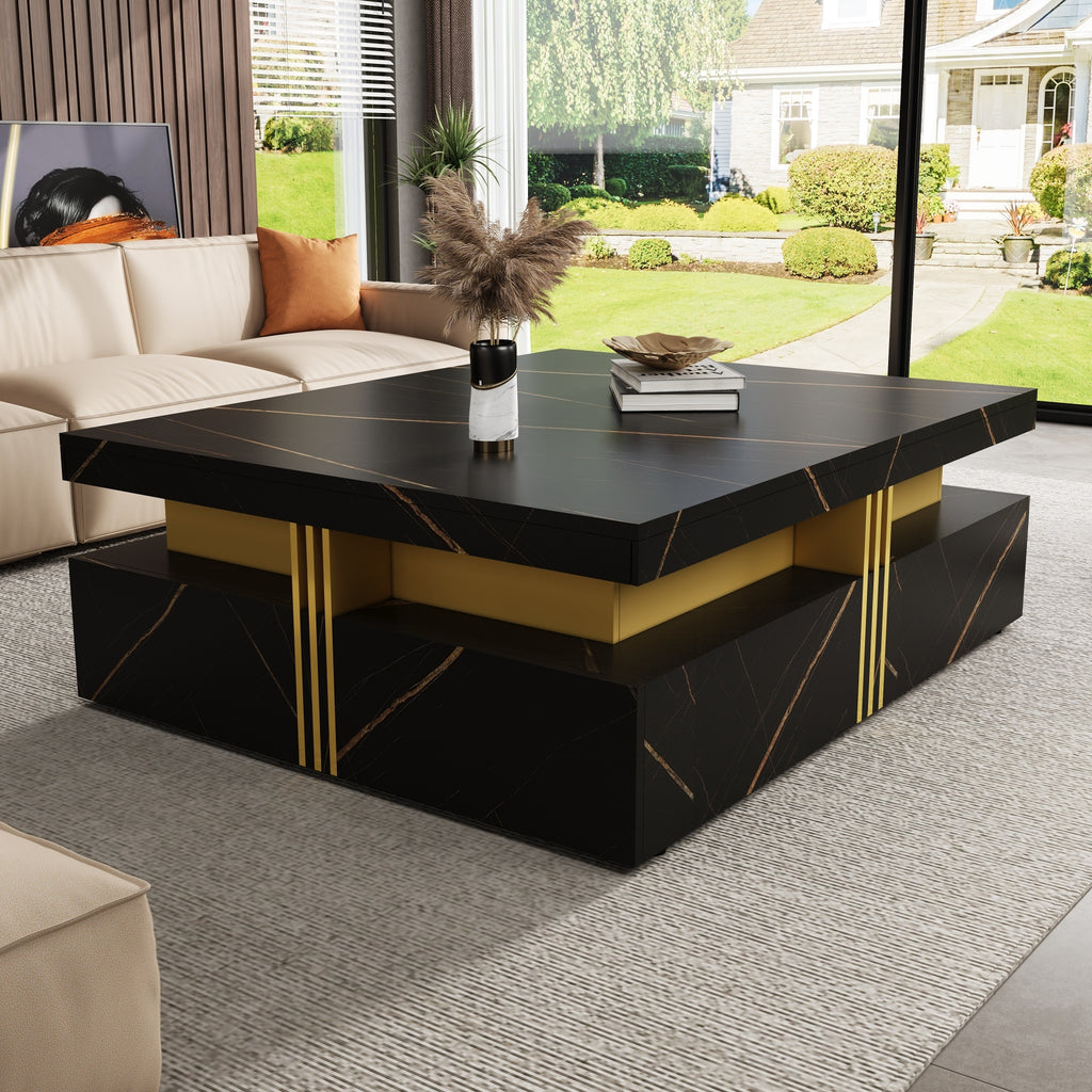 Square coffee table with storage drawers full view