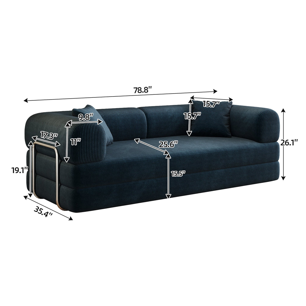 Corduroy Compression Convertible Floor Sofa Bed — Modular Loveseat, 78.8" Wide