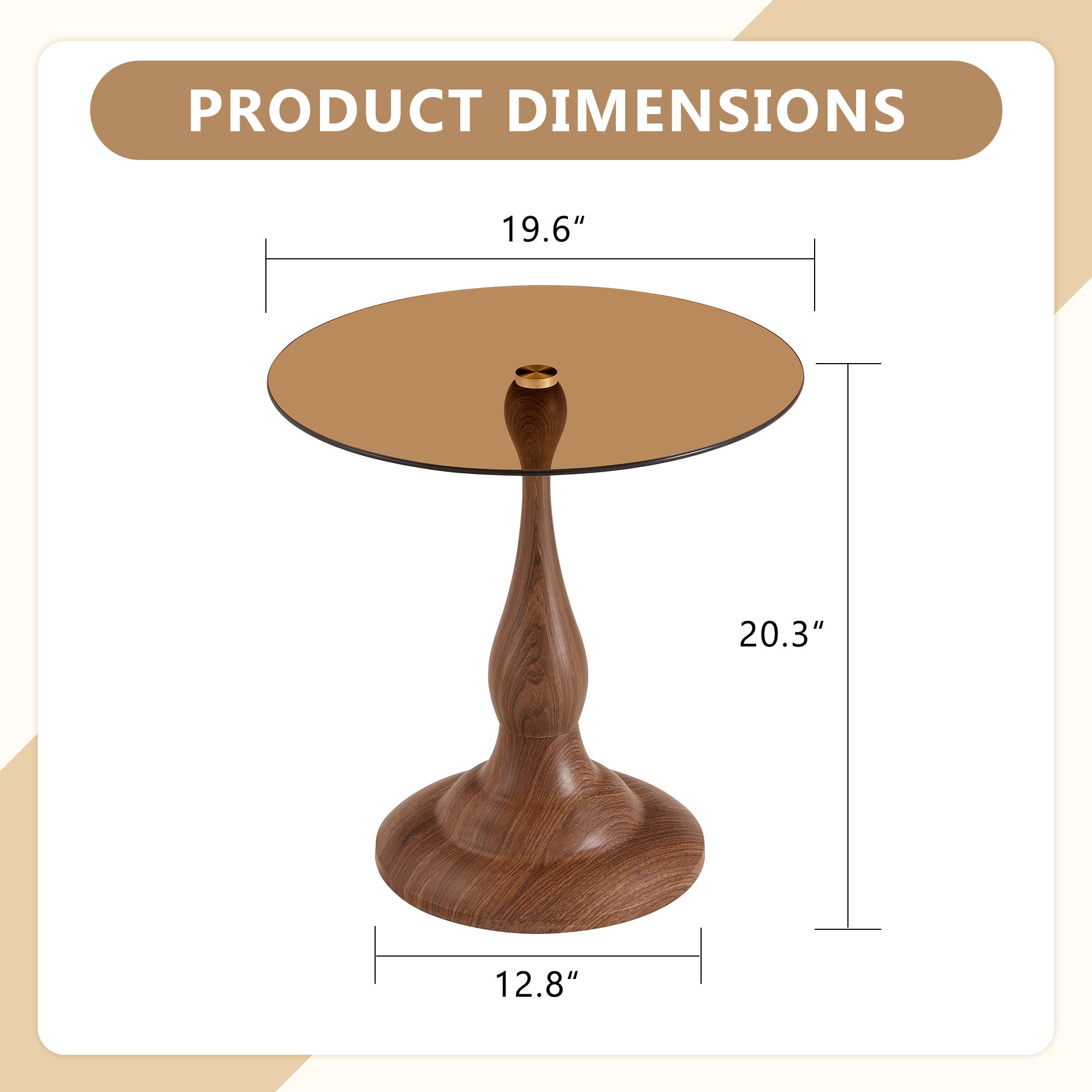 Walnut grain metal side table beside sofa living room setting