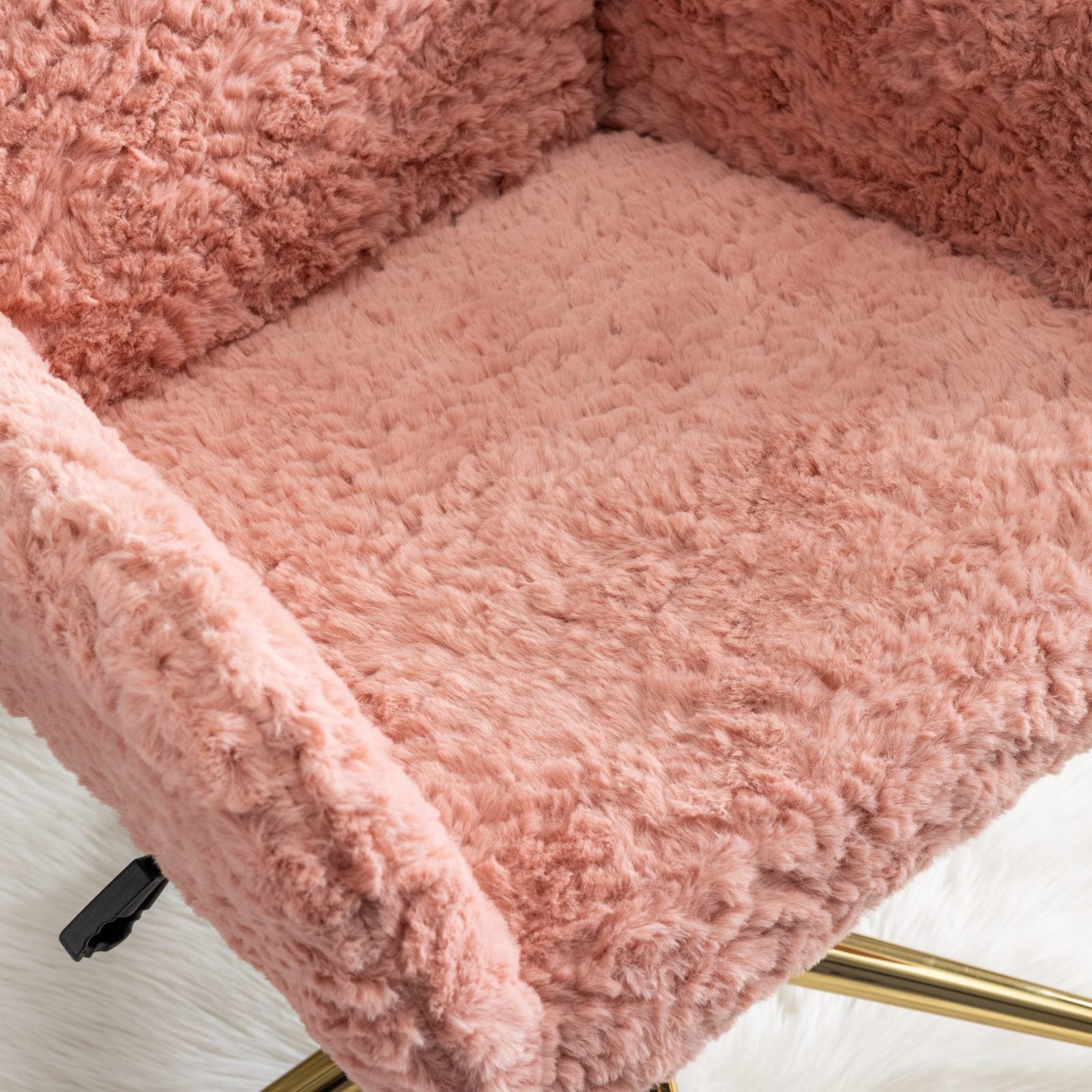 Faux Fur Office Chair — 40° Reclining with Gold Metal Base & Wheels