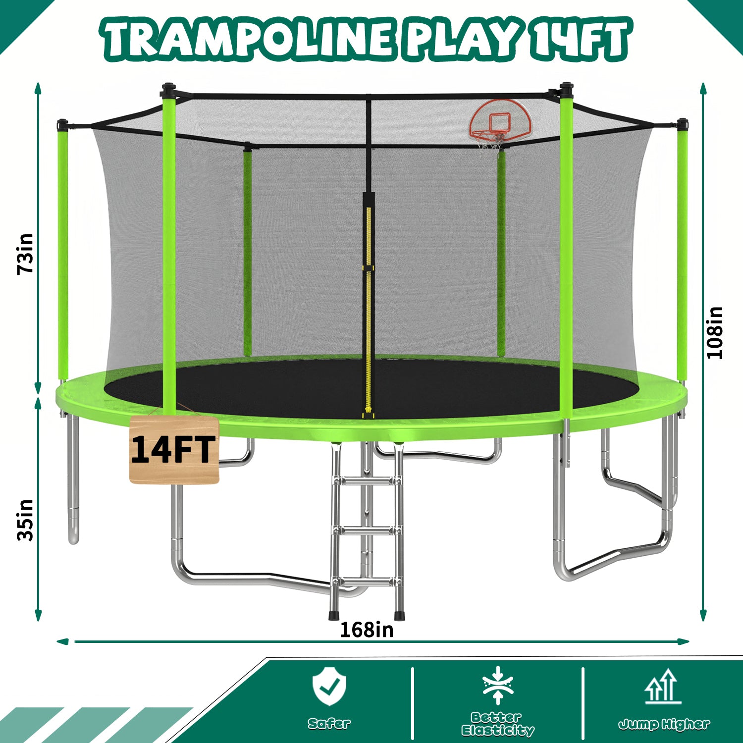 14 ft trampoline galvanized spring and W-shaped leg frame close-up