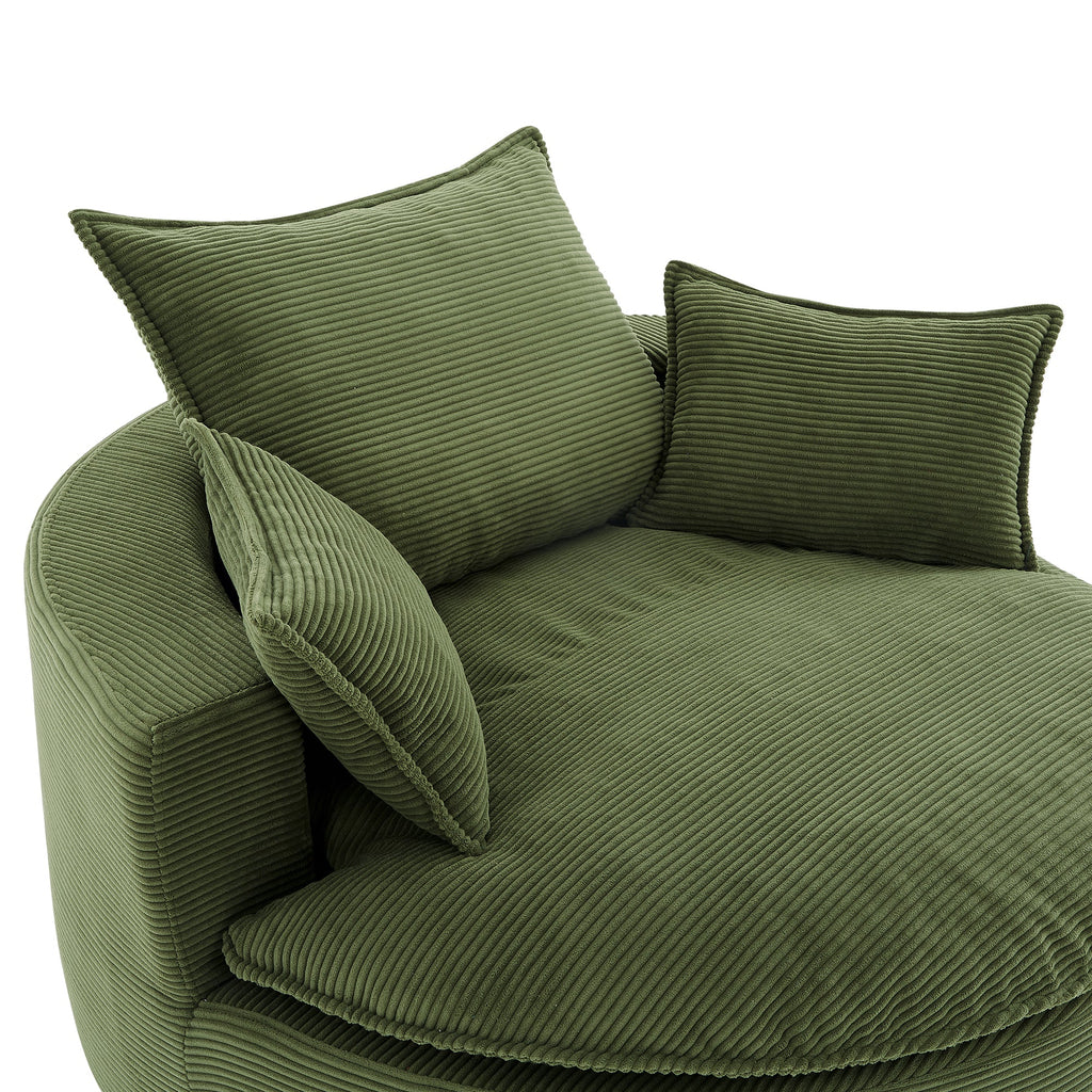 Corduroy Swivel Barrel Chair — 360° with Removable Pillows