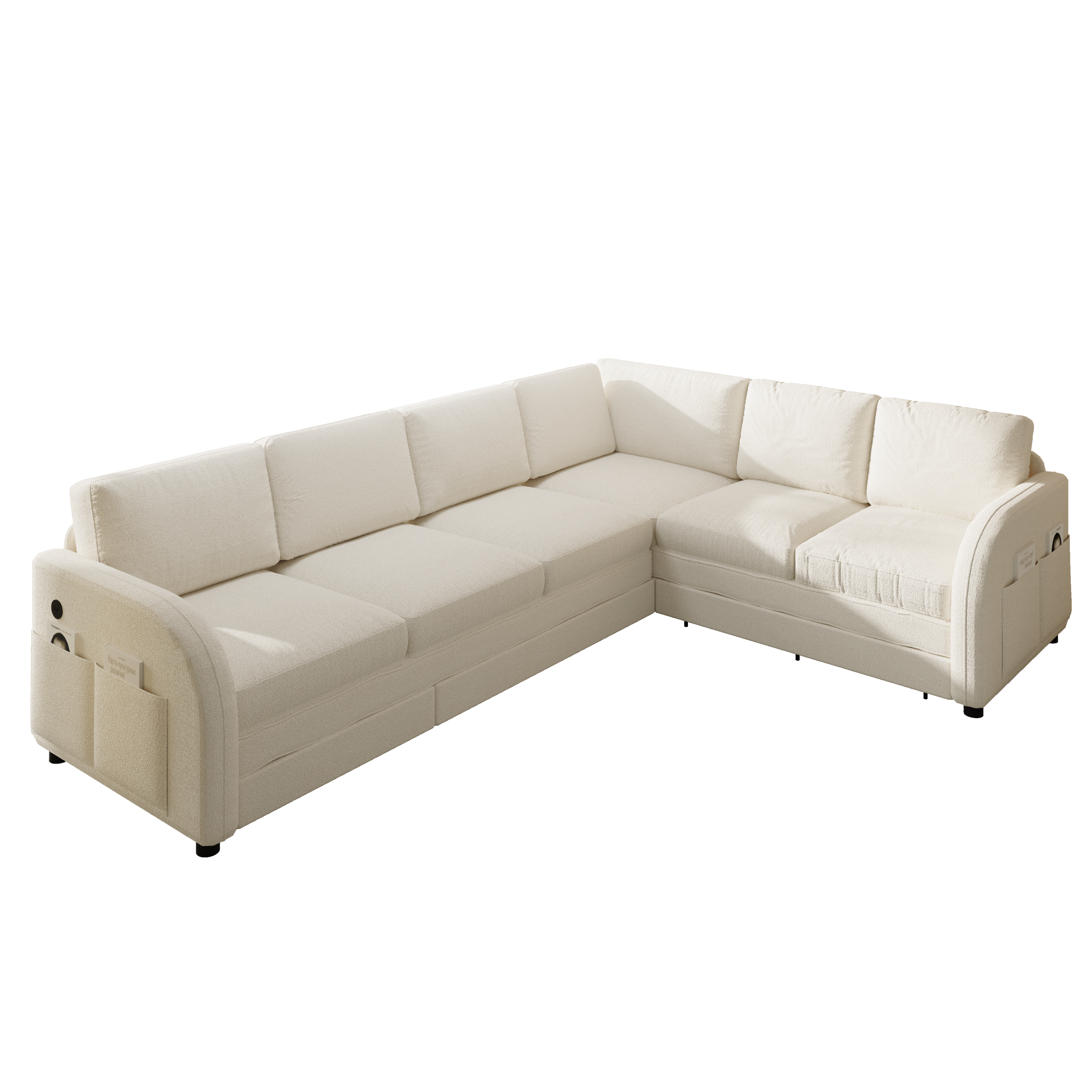115.2' L-Shaped Sofa Couch with Pull-Out Bed,Oversize Convertible Sleeper Sofa with side Pocket & USB Port,Teddy Upholstered Sectional Couches with Convert Left/Right Facing, Light Grey
