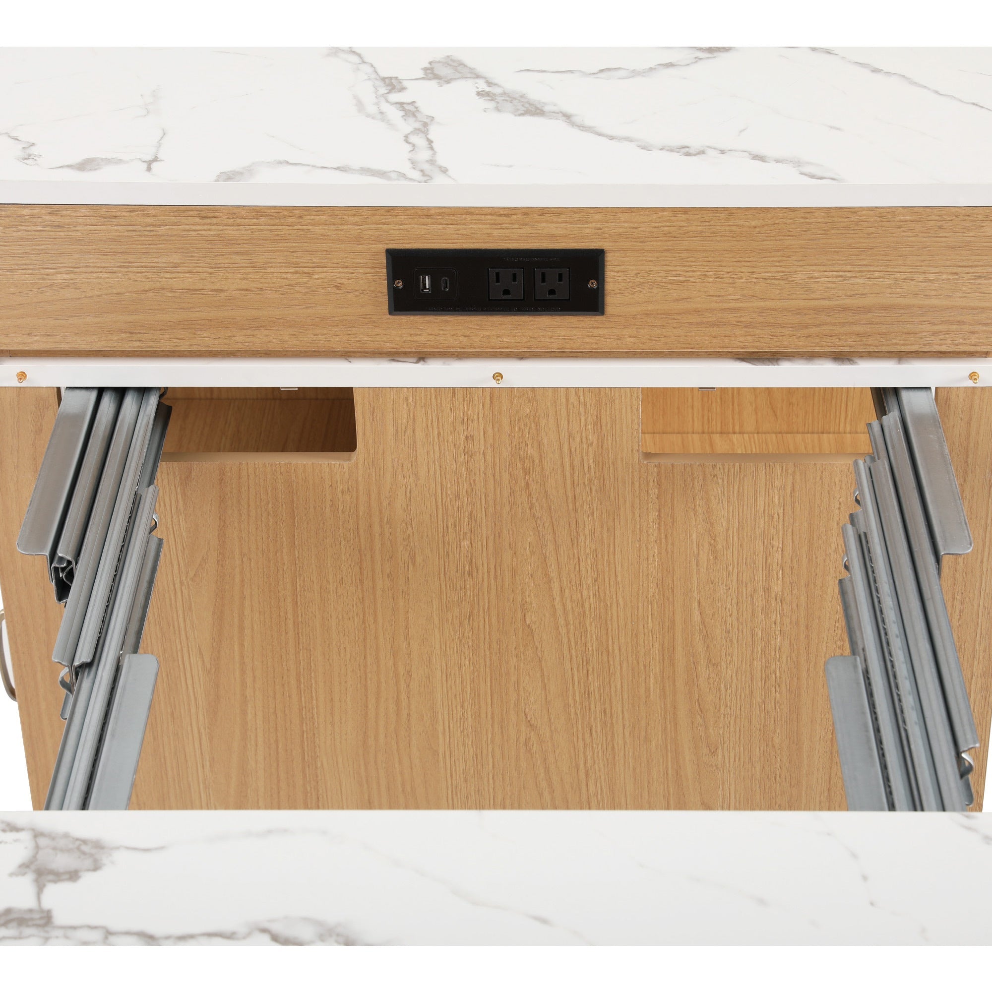 K&K 59.5' Kitchen Island with Extendable Dining Table, Kitchen Storage Table with Double-sided Storage, Kitchen Island with 2 Drawers, Power Outlet, Side Open Shelves, for Kitchen, Dining Room, Black