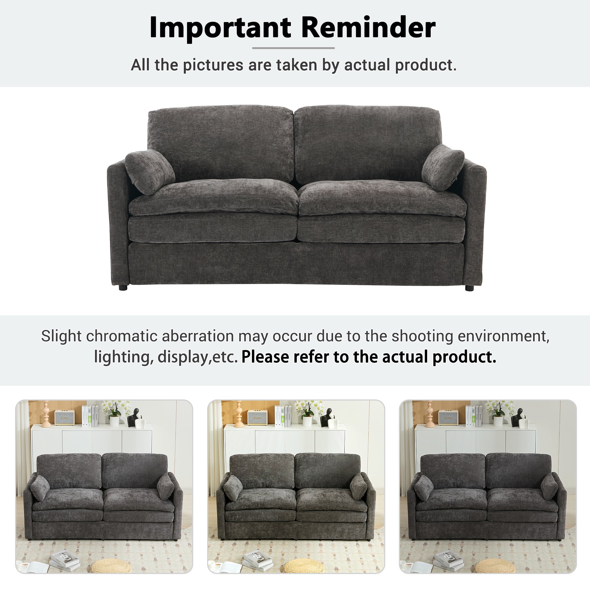 Detachable lumbar pillow on gray loveseat sofa