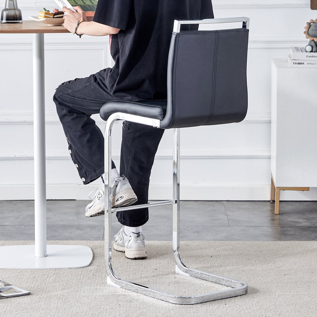 Modern and beautiful bar stool upholstered in PU leather with C-shaped silver metal legs for dining rooms, kitchens, terraces and guest office chairs.(set of 6) (white+PU)