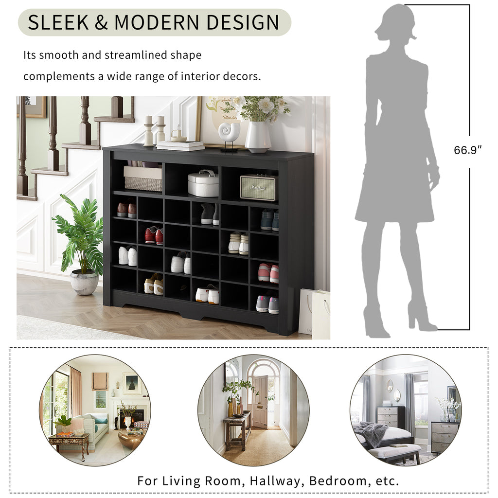 24-cubby shoe storage console black full view