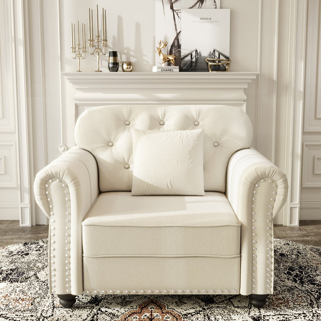 41.3'Upholstered Velvet Sofa with Nailhead Trim and Rolled Armrests,Mid-Century Modern Chesterfield Sofa with Button Tufted,Includes 1 Pillows,Brown