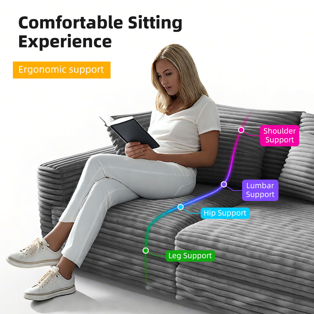102.4 'Plush Corduroy 4-Seat Sofa,Modern Comfy Upholstered Sofa Cloud Couch,Deep Seat Couches with Soft Pillows and 3 Ottomans,Convertible Sofa Lounge Chair,Black(Old SKU:W1885S00287)