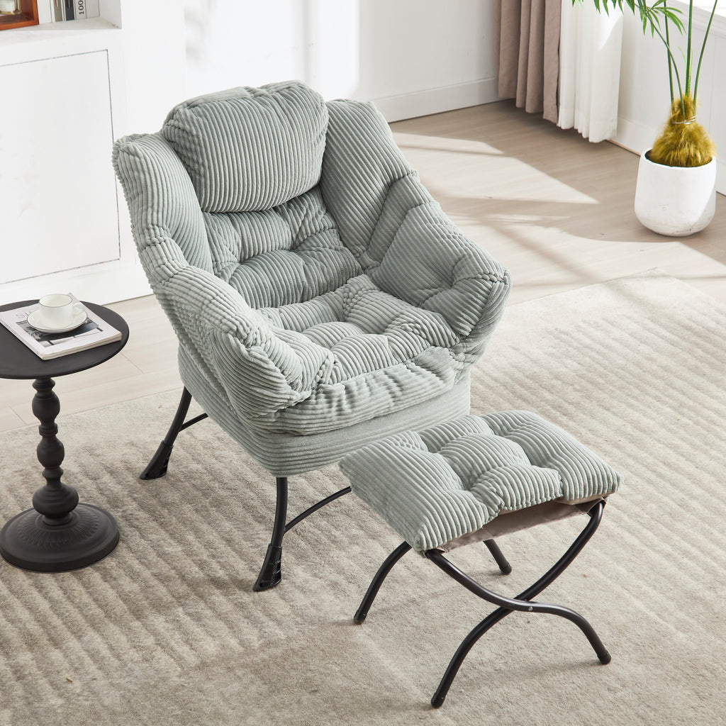 Light green PP cotton accent chair with footrest — angle view