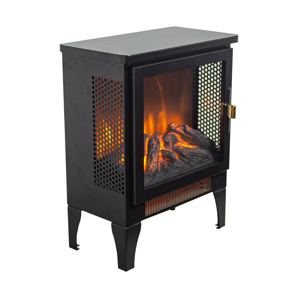 Freestanding electric fireplace stove perforated side ventilation panels