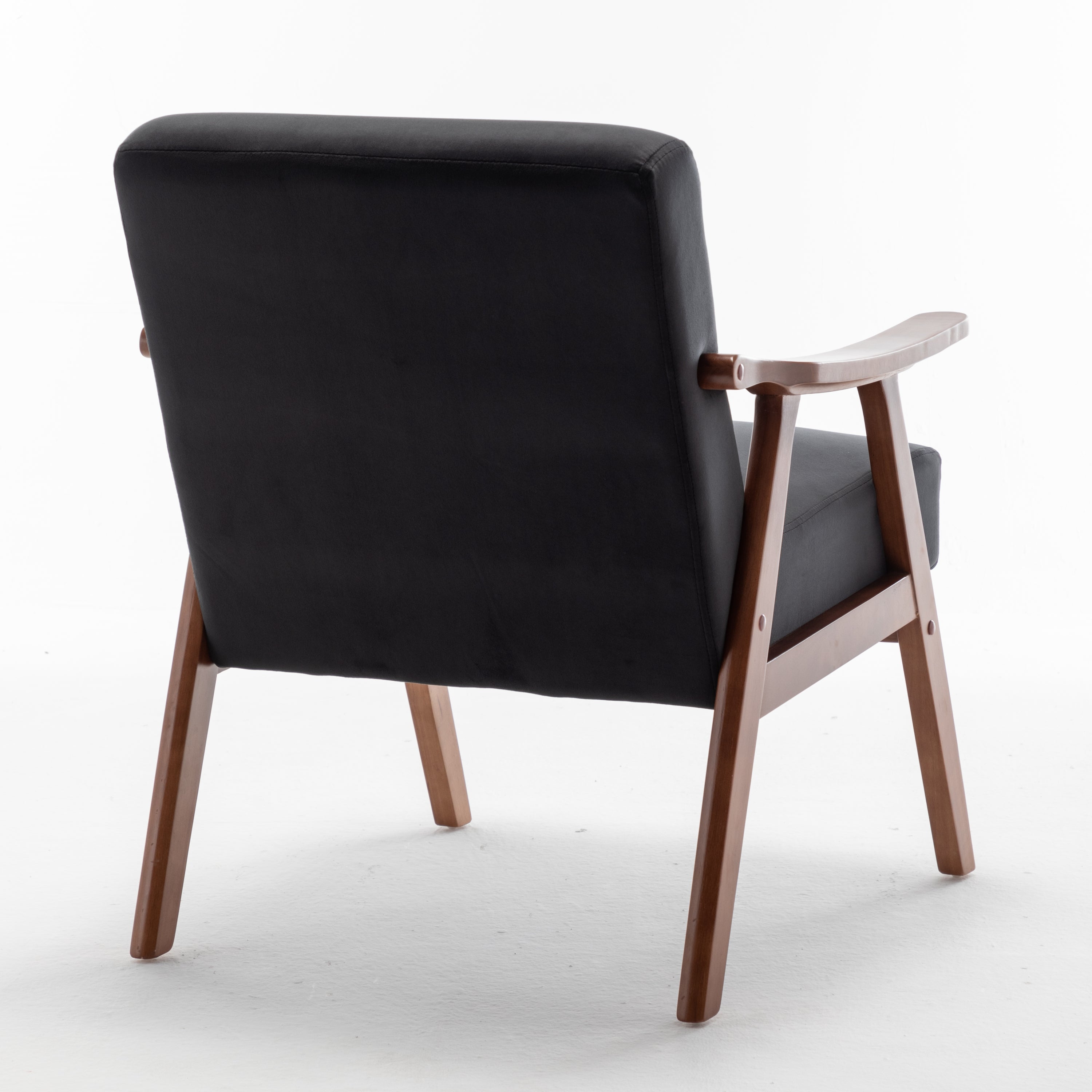 Velvet Mid-Century Wingback Accent Chair — Wood Frame & Thick Backrest