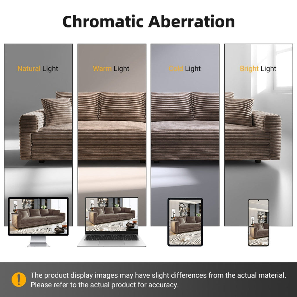 102.4 'Plush Corduroy 4-Seat Sofa,Modern Comfy Upholstered Sofa Cloud Couch,Deep Seat Couches with Soft Pillows and 3 Ottomans,Convertible Sofa Lounge Chair,Black(Old SKU:W1885S00287)
