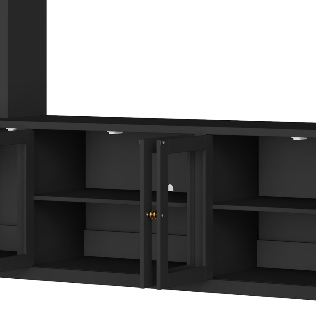 Black entertainment center side cabinet with glass doors