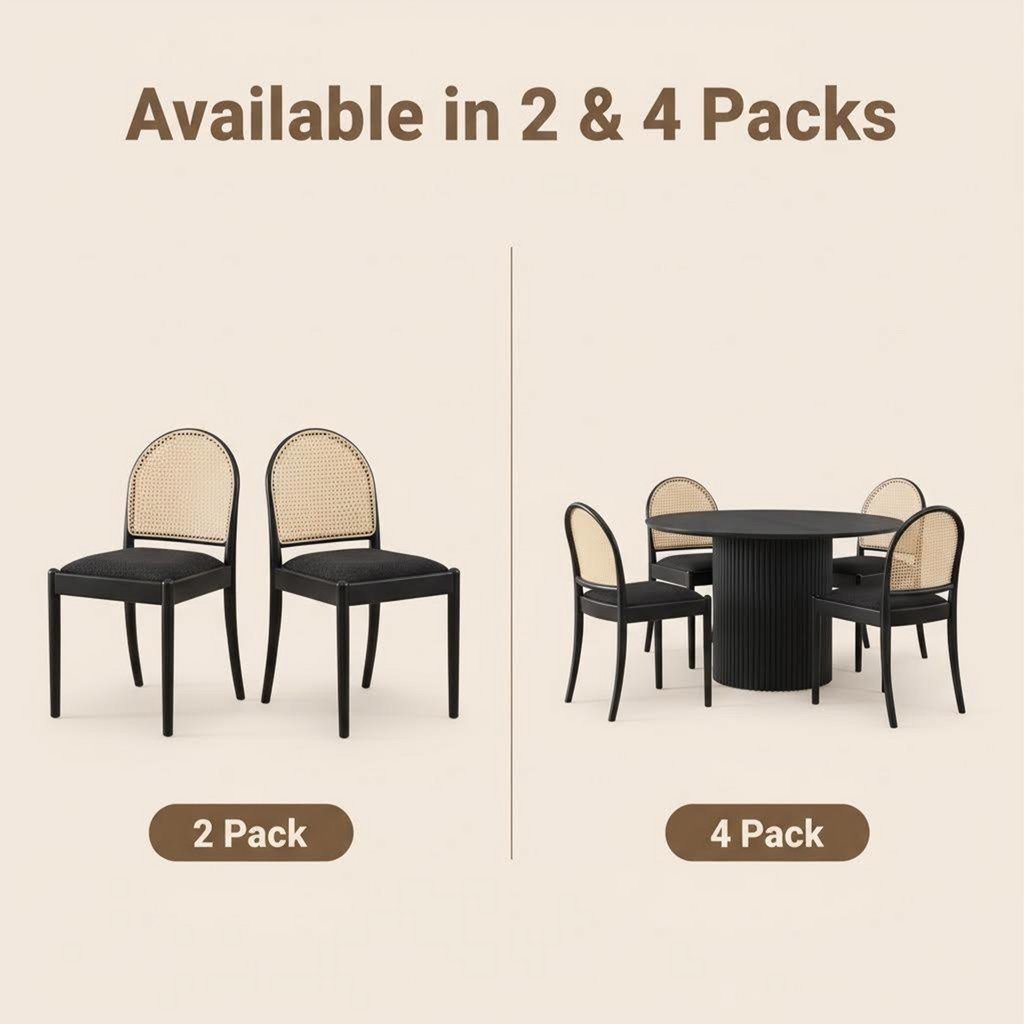 Rattan Dining Chairs Set of 2, Upholstered Linen Dining Room Chairs with Backrests, Modern Kitchen Chairs with Wood Legs for Dining Room, Beige