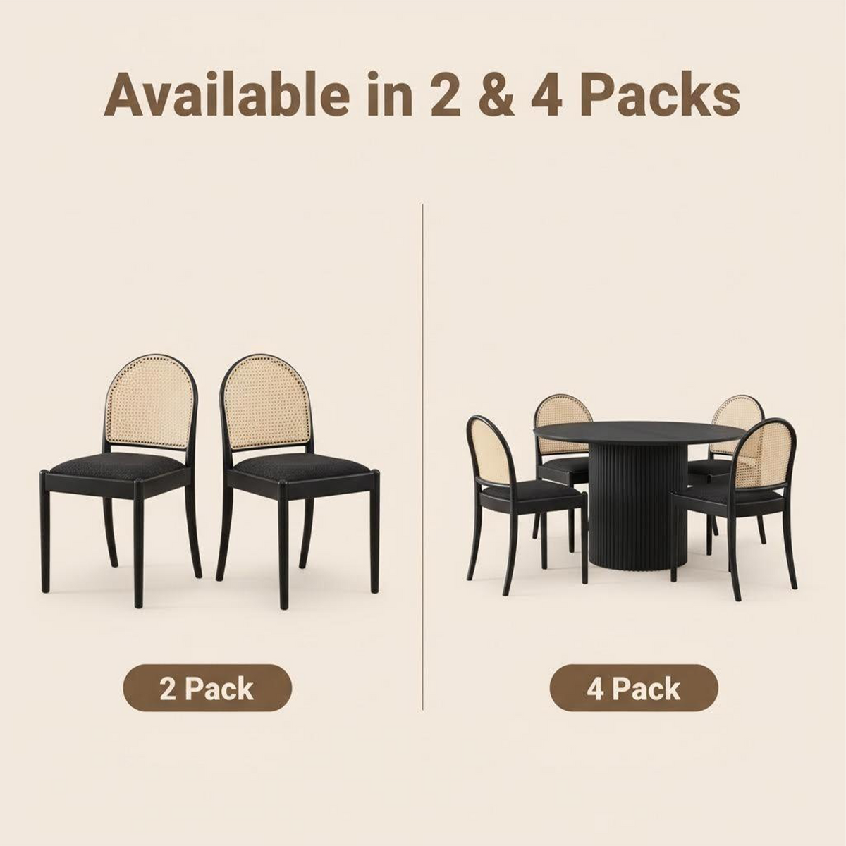 Rattan Dining Chairs Set of 2, Upholstered Linen Dining Room Chairs with Backrests, Modern Kitchen Chairs with Wood Legs for Dining Room, Beige