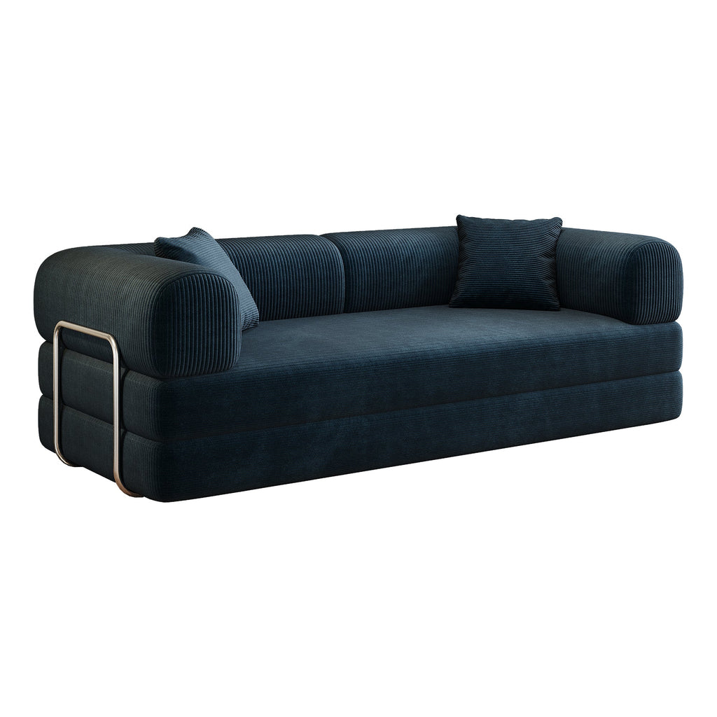 Corduroy Compression Convertible Floor Sofa Bed — Modular Loveseat, 78.8" Wide